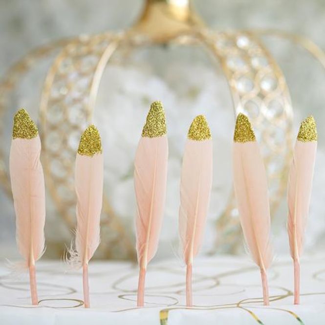 Hovedbilde Dekorative Fjær Rosa Med Gull Glitter 30pk