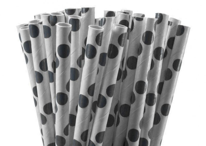 Papirsugerør Dots Sort 10-pk
