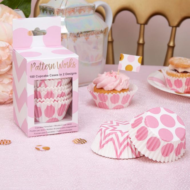 Hovedbilde Cupcakeformer Rosa Polka Dot og Chevron 100pk