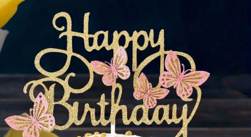 Kaketopp - Happy Birthday Gull m/rosa
