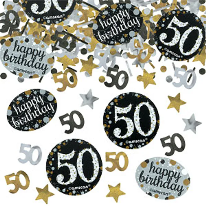 Hovedbilde Confetti 50 år Sort Sølv Og Gull