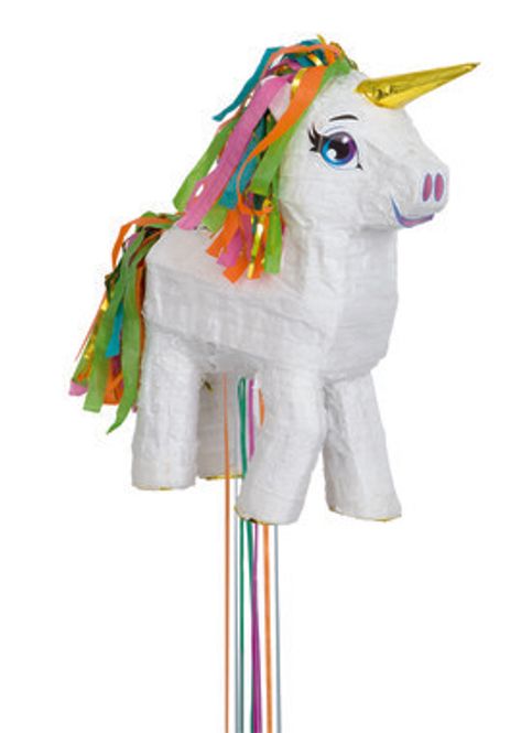 Hovedbilde Hvit Unicorn Pull Pinata med Gullhorn