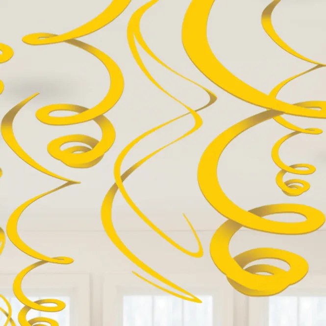 Hovedbilde Hengende Swirls Pynt Gul 12-pk