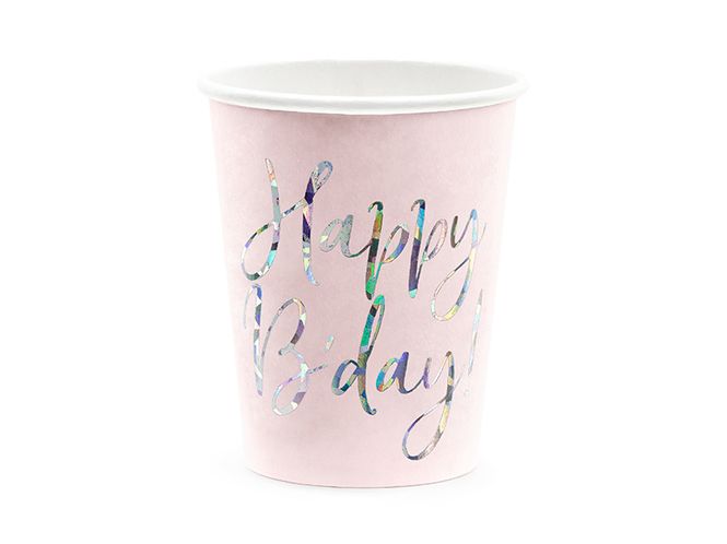 Hovedbilde Pappkrus Happy Birthday Pudderrosa 6-pk