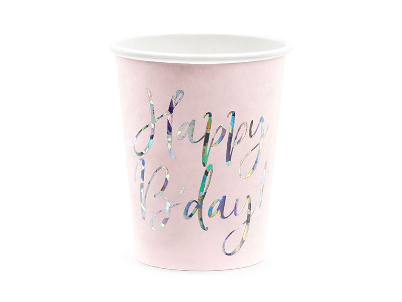 Pappkrus Happy Birthday Pudderrosa 6-pk
