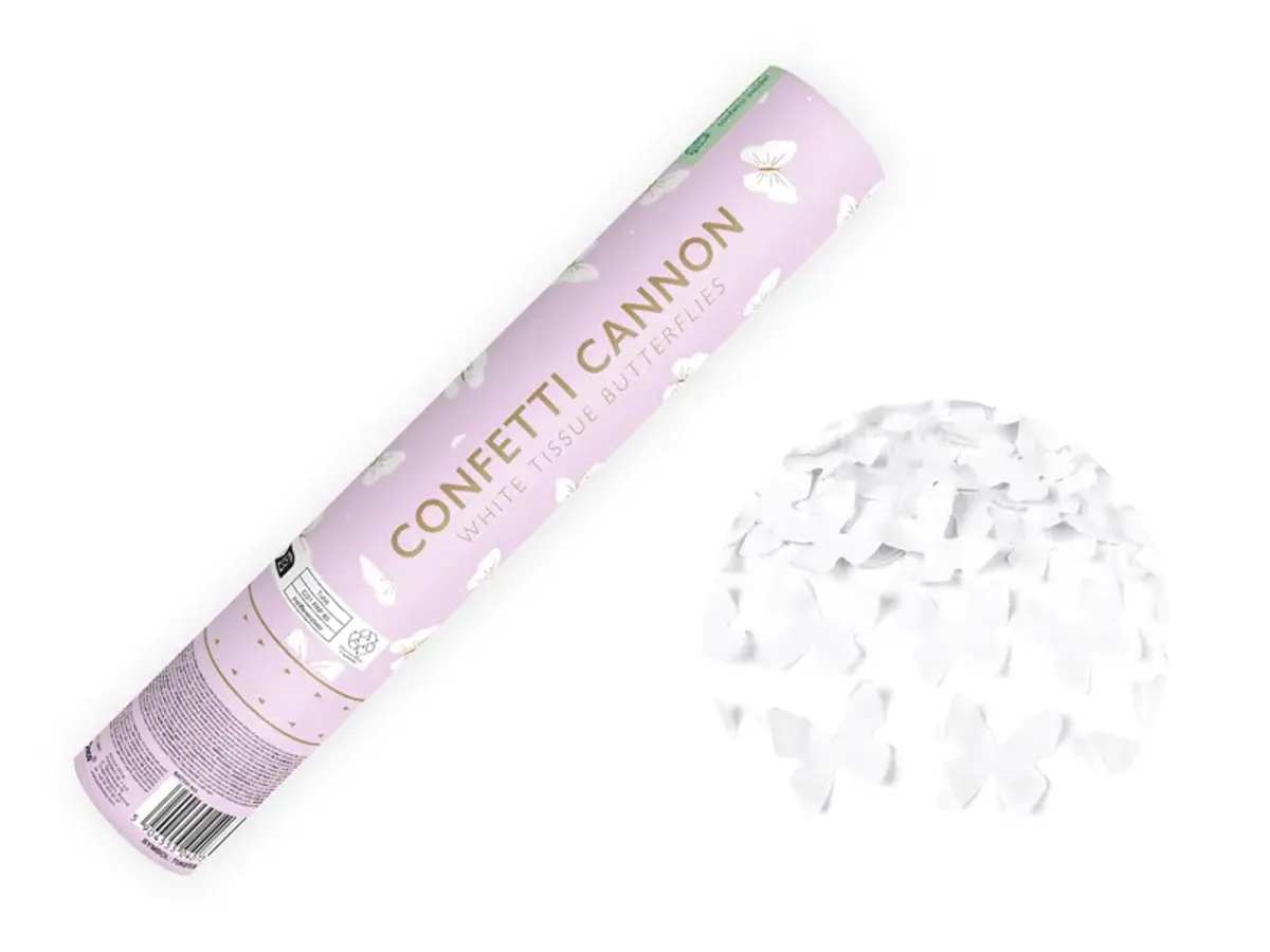 Confetti kanon hvit sommerfugl