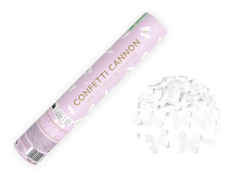 Confetti kanon hvit sommerfugl