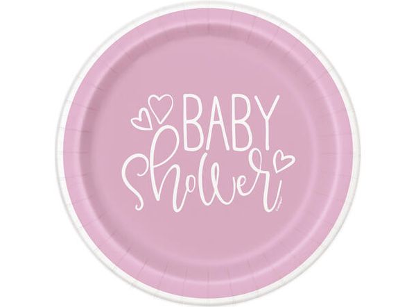 Hovedbilde Pink Hearts Baby Shower tallerkener